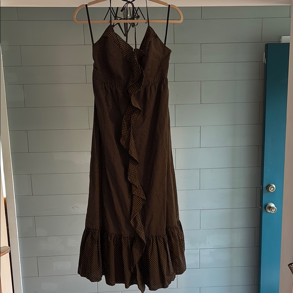 J. Crew Brown Polka Dot Midi Dress